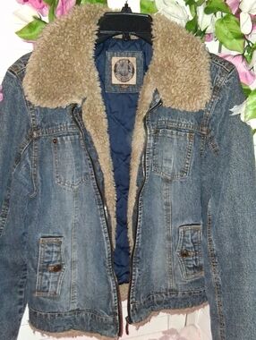 giacca Blue Denim Jacket with Tan Sherpa Collar